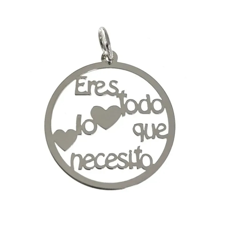Colgante plata Ley 925m mensaje ERES TODO LO QUE NECESITO corazones