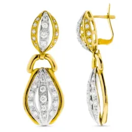Pendientes oro bicolor 18k largos formas ovales circonitas cierre cat