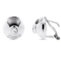 Pendientes oro blanco 18k redondos forma 12mm. centro circonita cierr
