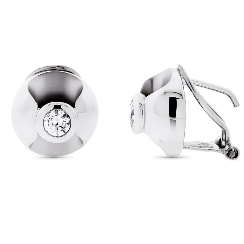 Pendientes oro blanco 18k redondos forma 12mm. centro circonita cierr