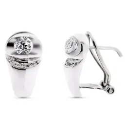 Pendientes oro blanco 18k lisos 14mm. circonita cierre omega