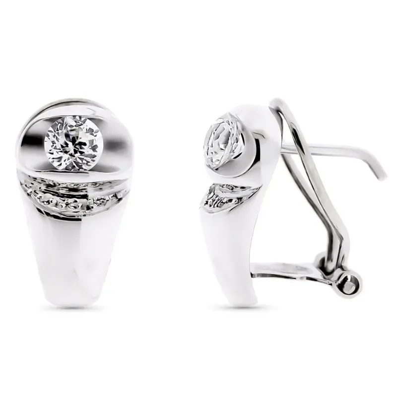 Pendientes oro blanco 18k lisos 14mm. circonita cierre omega