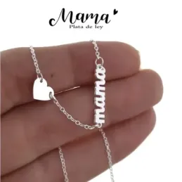 Gargantilla plata Ley 925m cadena forzada 43.5cm. motivo mamá corazón