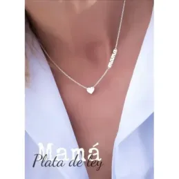 Gargantilla plata Ley 925m cadena forzada 43.5cm. motivo mamá corazón