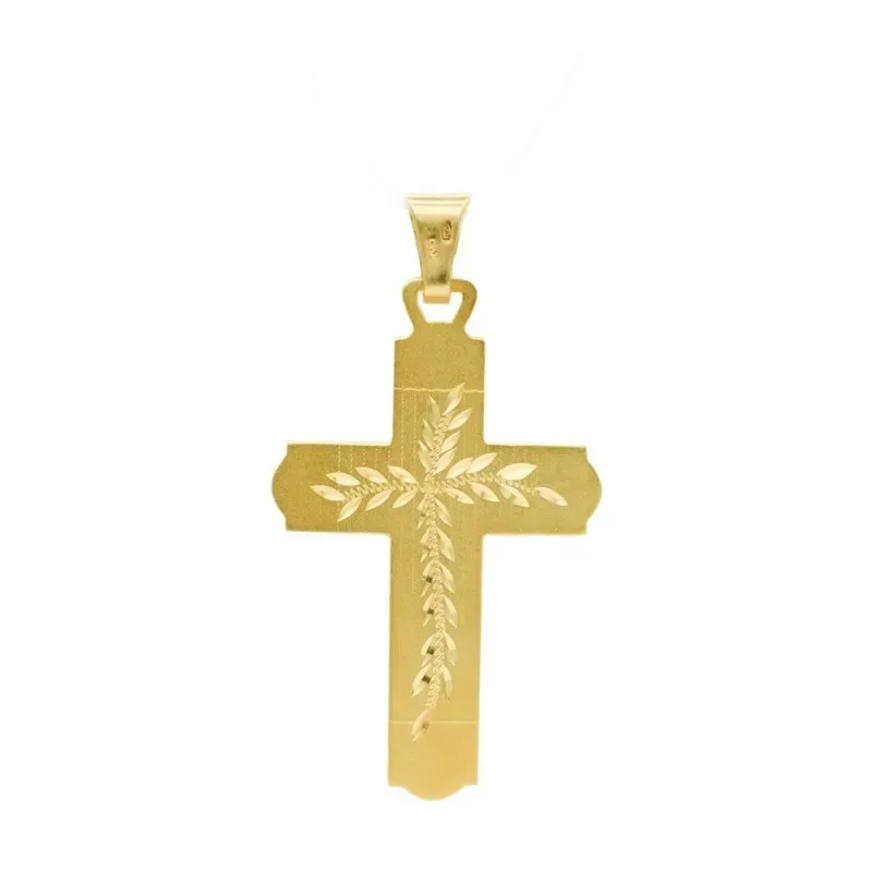 Colgante cruz oro 18k lisa 42 mm. bordes planos detalles tallados ram