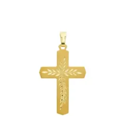Colgante cruz oro 18k lisa 37 mm. bordes planos pico detalles tallado