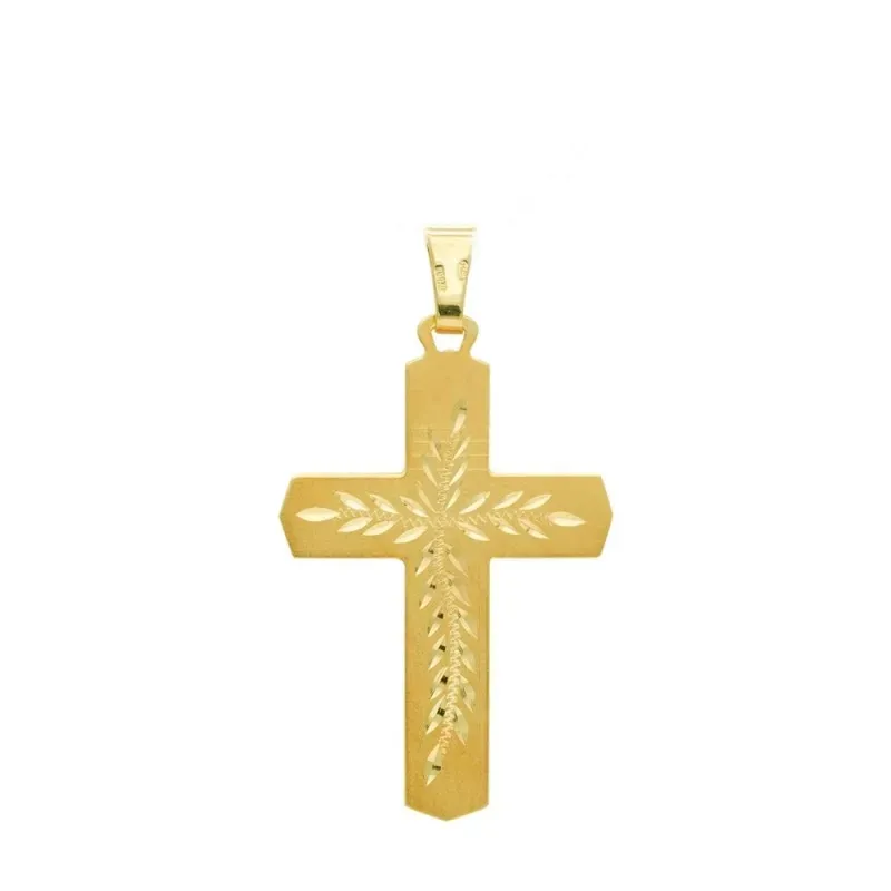 Colgante cruz oro 18k lisa 37 mm. bordes planos pico detalles tallado