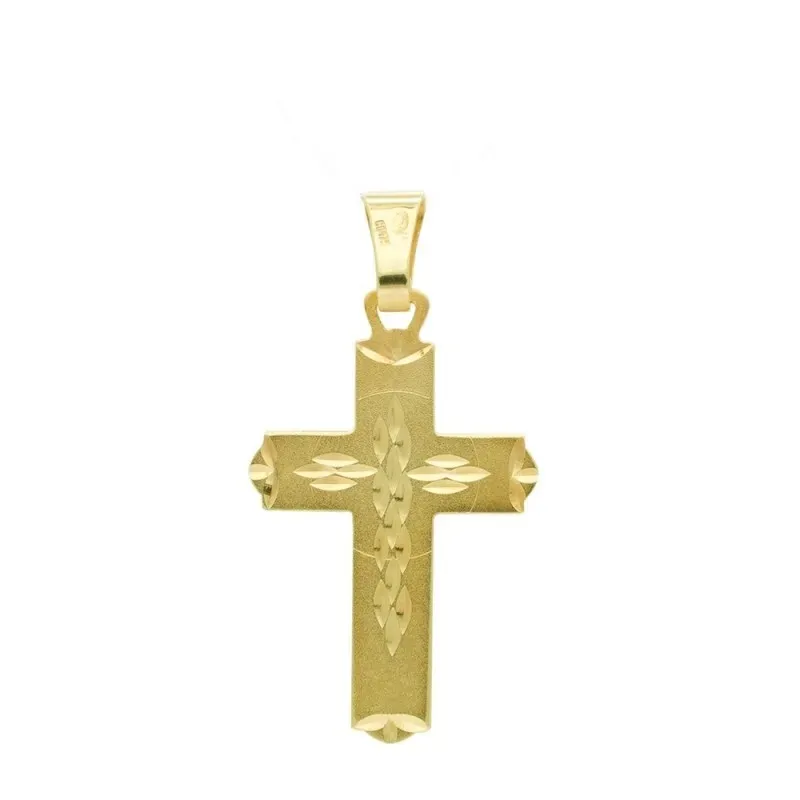 Colgante cruz oro 18k lisa 28 mm. tallada centro esquinas talladas