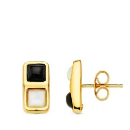 Pendientes oro 18k mujer combinados 13 mm. piedra orix y nácar presió