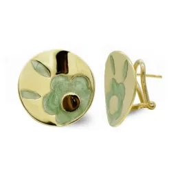 Pendientes oro 18k mujer redondos 19 mm. esmalte flor