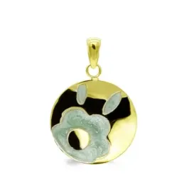 Colgante oro 18k mujer redondo 19 mm. esmalte flor