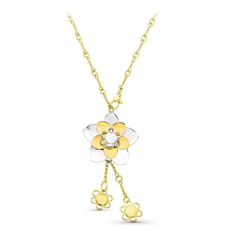 Gargantilla oro bicolor 18k mujer flores centro combinadas dos margar
