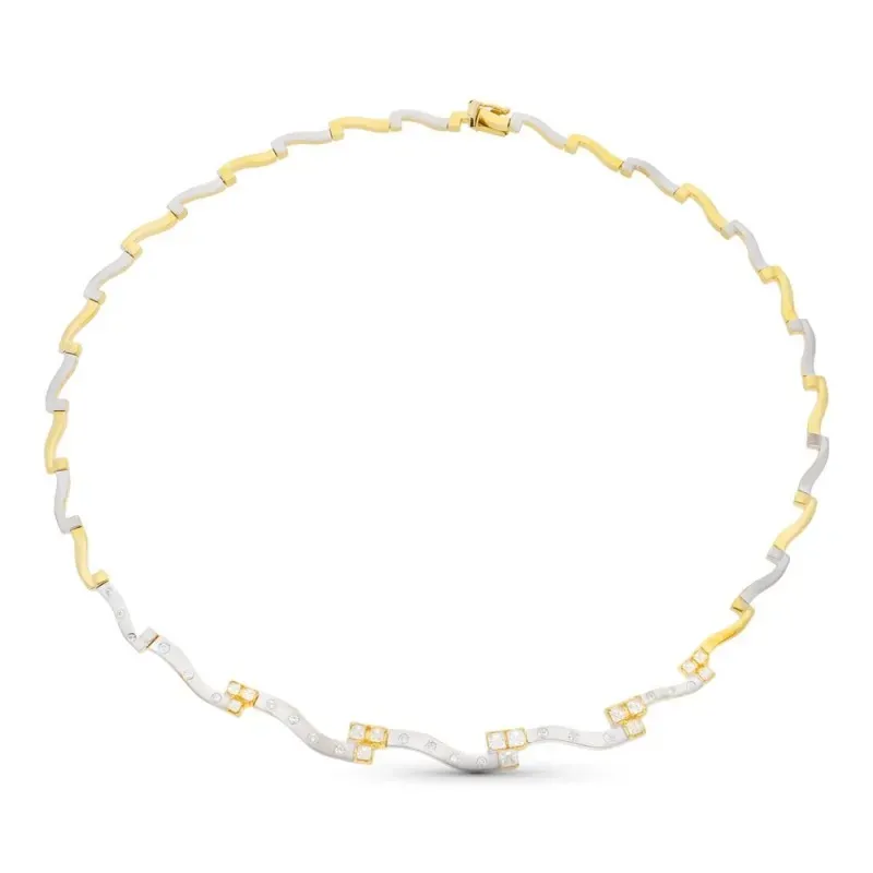 Gargantilla oro bicolor 18k mujer formas combinadas circonitas brillo