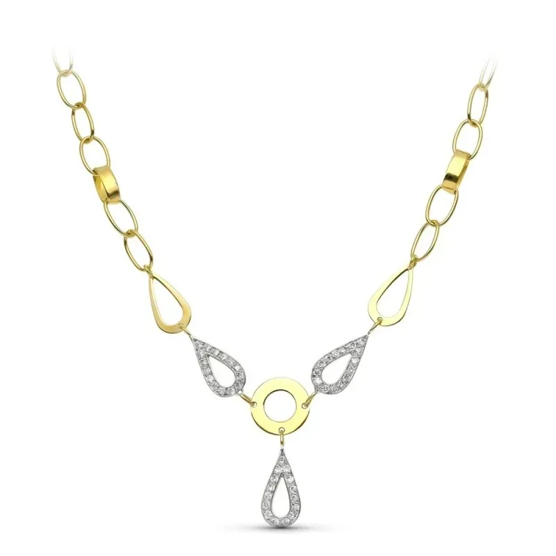 Gargantilla oro bicolor 18k mujer 42 cm. circonitas forma lágrima esl