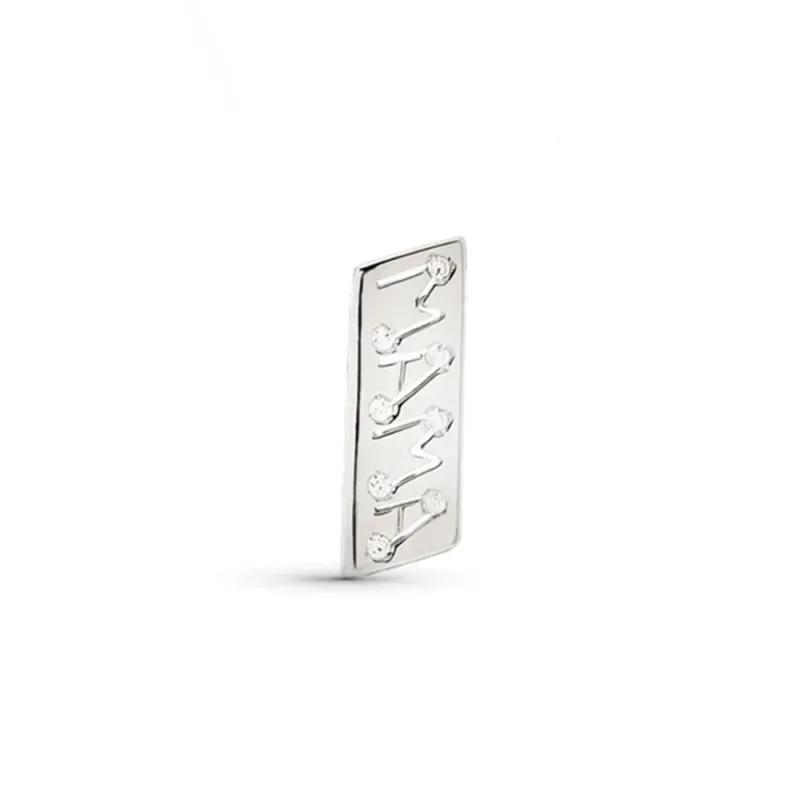 Colgante oro blanco 18k mujer MADRE calado circonitas rectangular