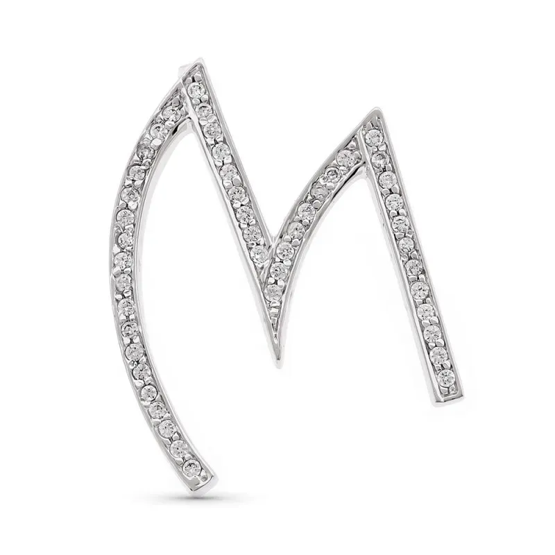 Colgante oro blanco 18k mujer 35 mm. letra M con circonitas