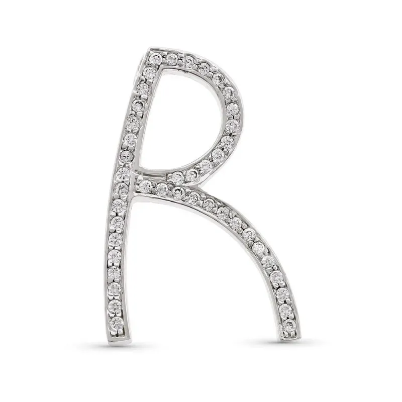 Colgante oro blanco 18k mujer 35 mm. letra R con circonitas