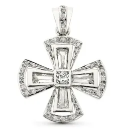Cruz oro blanco 18 k mujer 29 mm. circonitas bordes centro combinada