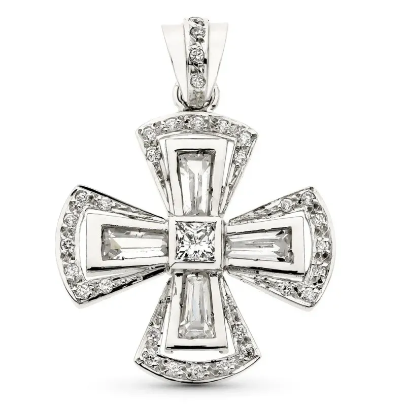 Cruz oro blanco 18 k mujer 29 mm. circonitas bordes centro combinada