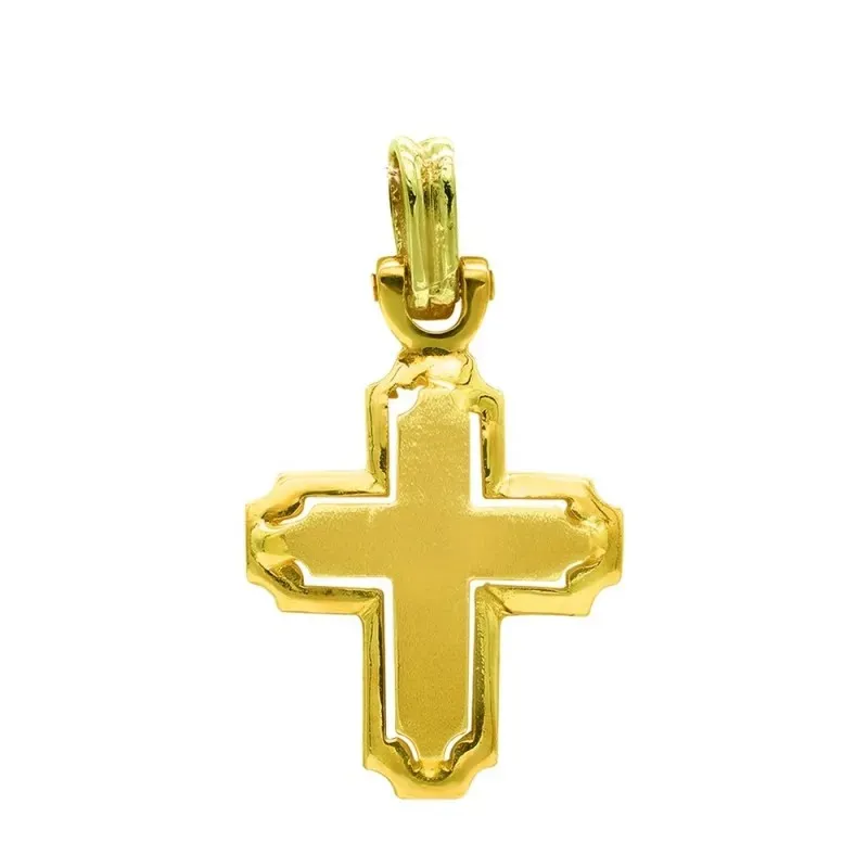 Cruz oro 18k calada 27 mm. detalles esquinas