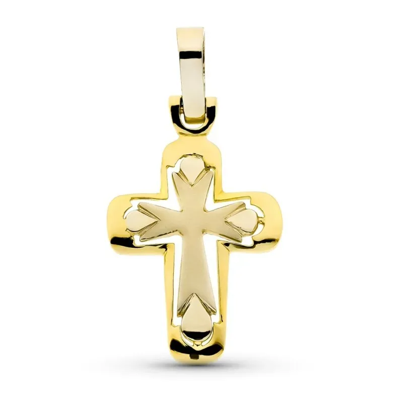 Cruz oro 18k calada 30 mm. mate brillo detalles esquinas interiores