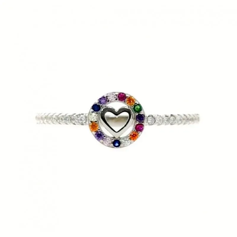 Sortija plata Ley 925m mujer corazón centro circonitas colores centro