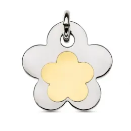 Colgante oro 18k mujer combinado acero inoxidable forma flor