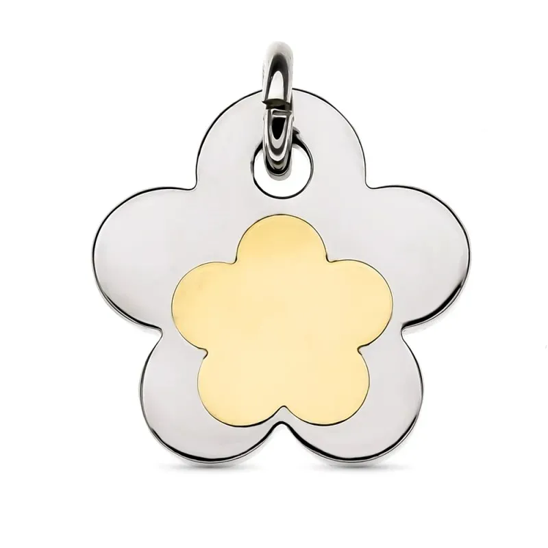 Colgante oro 18k mujer combinado acero inoxidable forma flor