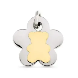 Colgante oro 18k mujer osito centro combinado acero inoxidable forma