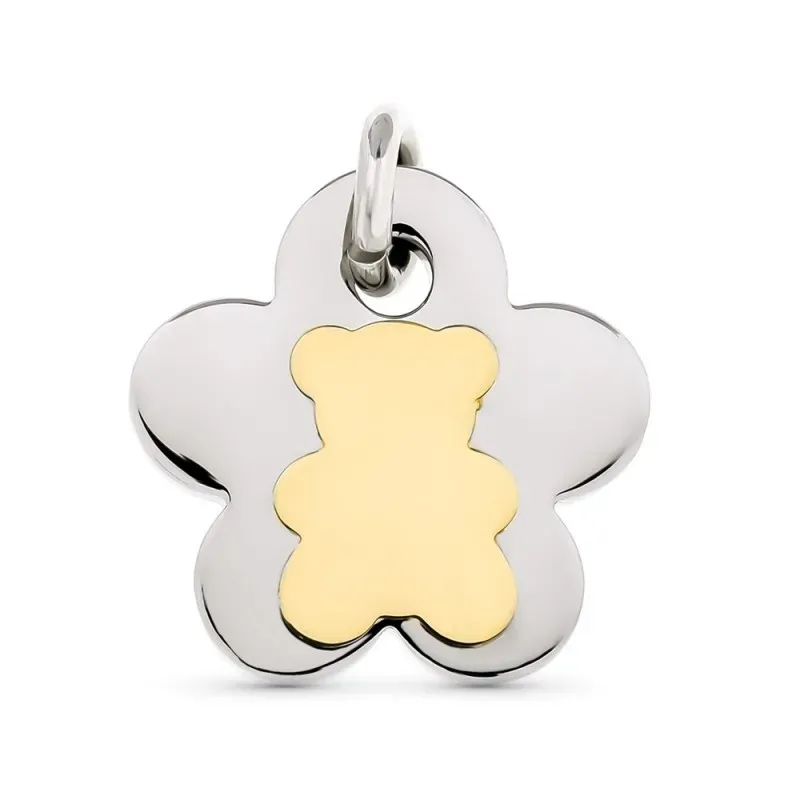 Colgante oro 18k mujer osito centro combinado acero inoxidable forma