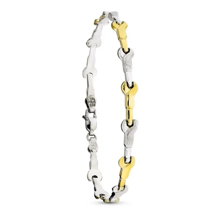 Pulsera oro 18k combinada plata Ley 925m mujer semirígida forma llave