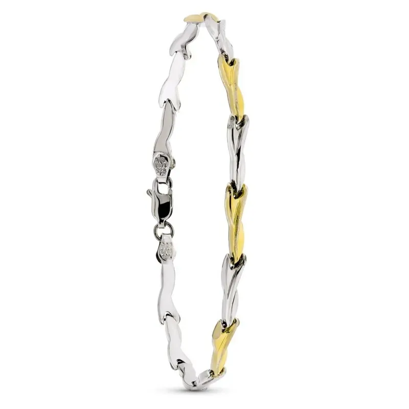 Pulsera oro 18k plata Ley 925m combinada mujer semirígida eslabones f