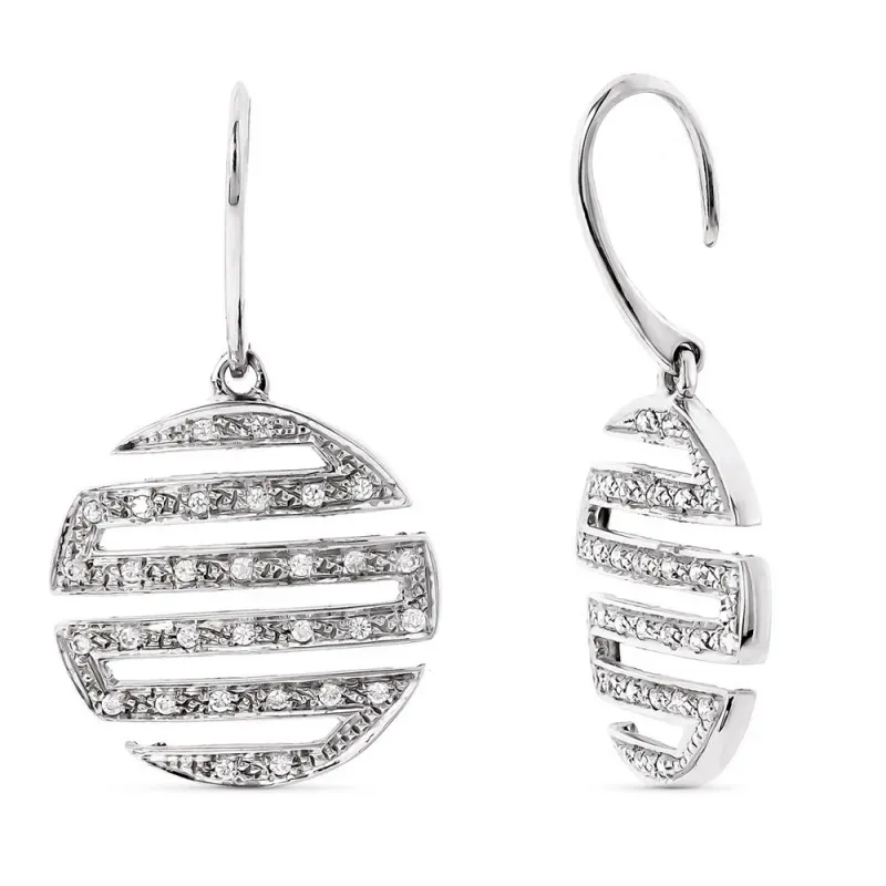Pendientes oro blanco 18k mujer largos redondos calados barras circon