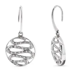 Pendientes oro blanco 18k mujer largos redondos barras onduladas circ