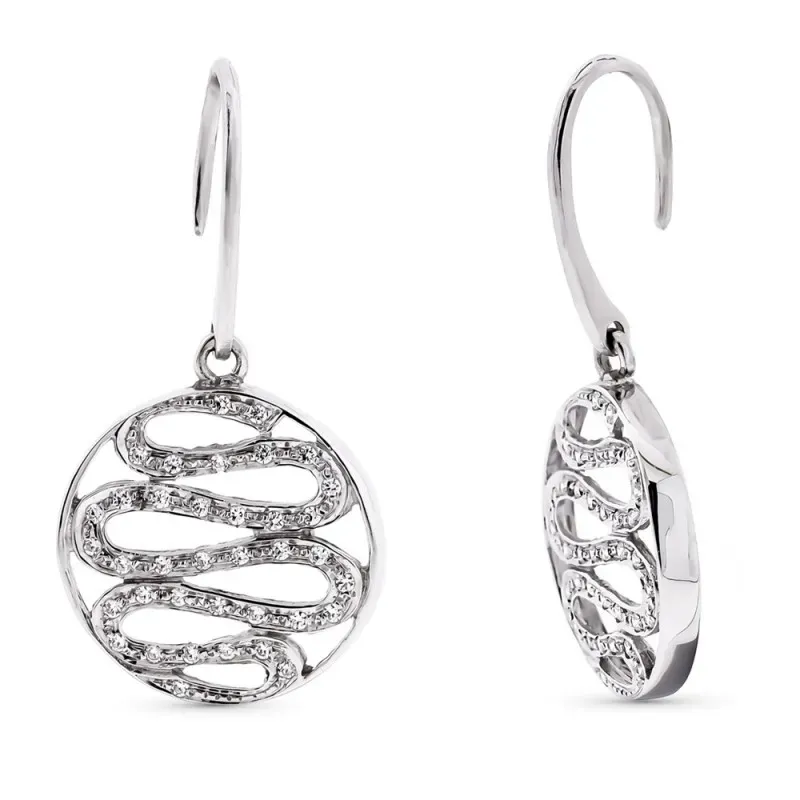 Pendientes oro blanco 18k mujer largos redondos barras onduladas circ