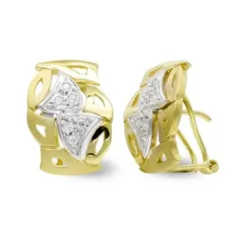 Pendientes oro bicolor 18k mujer hojas mate brillo combinadas circoni