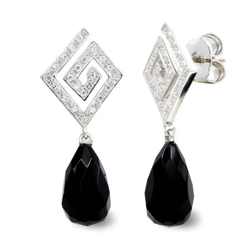 Pendientes oro blanco 18k mujer largos 38 mm. rombo calado circonitas