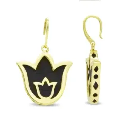 Pendientes oro 18k mujer largos forma tulipán combinada ébano hippie