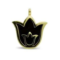Colgante oro 18k mujer forma tulipán combinado ébano
