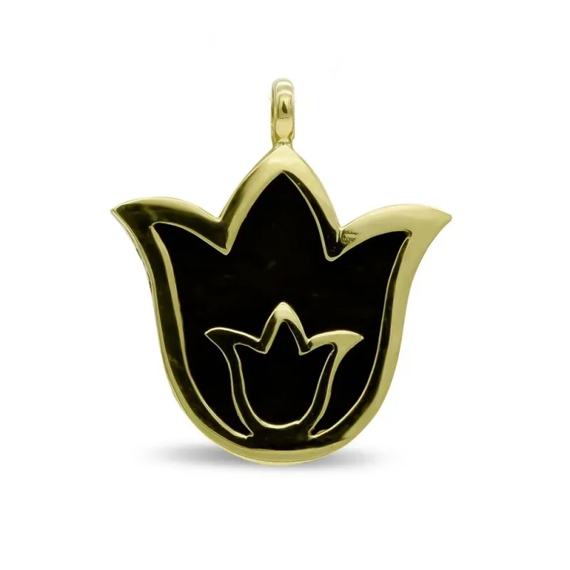 Colgante oro 18k mujer forma tulipán combinado ébano