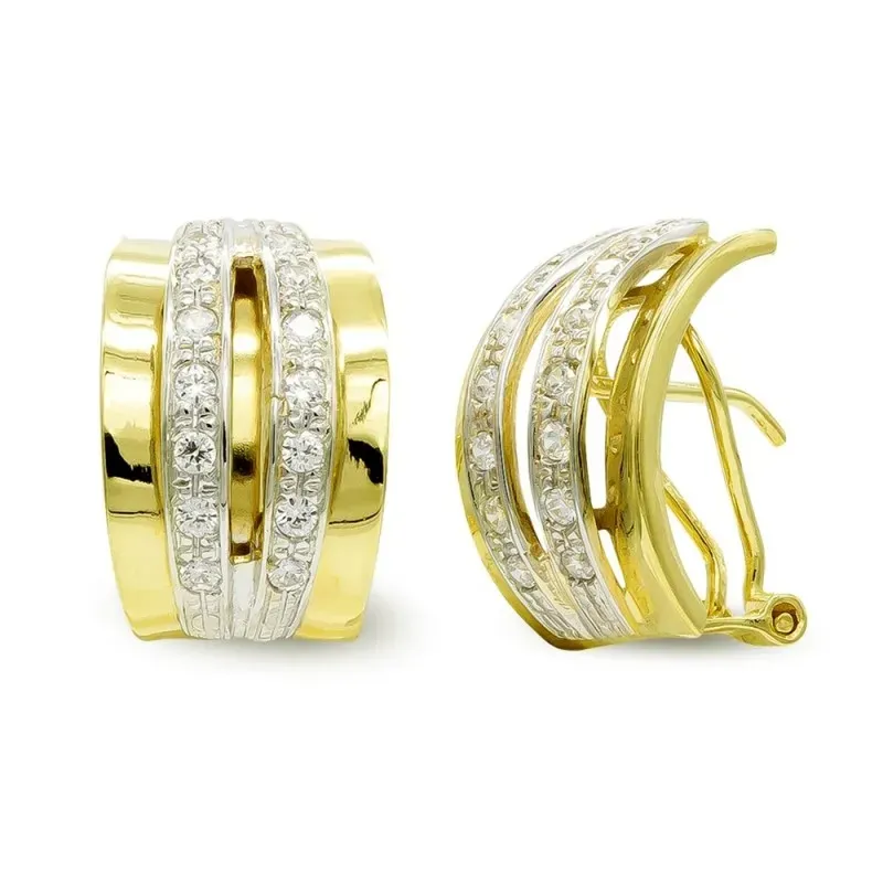 Pendientes oro bicolor 18k mujer circonitas barras verticales omega