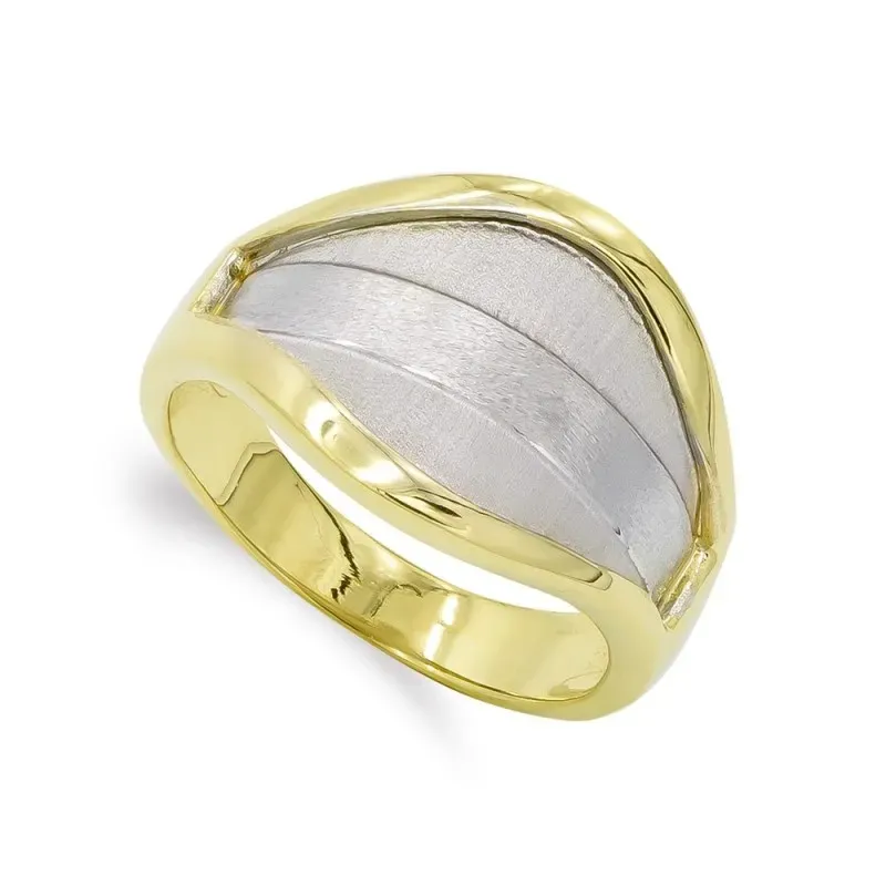 Sortija oro bicolor 18k mujer mate brillo banda horizontal centro