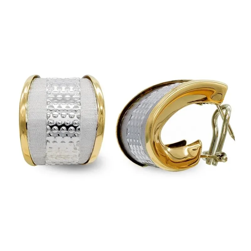 Pendientes oro bicolor 18k mujer mate brillo banda vertical detalles