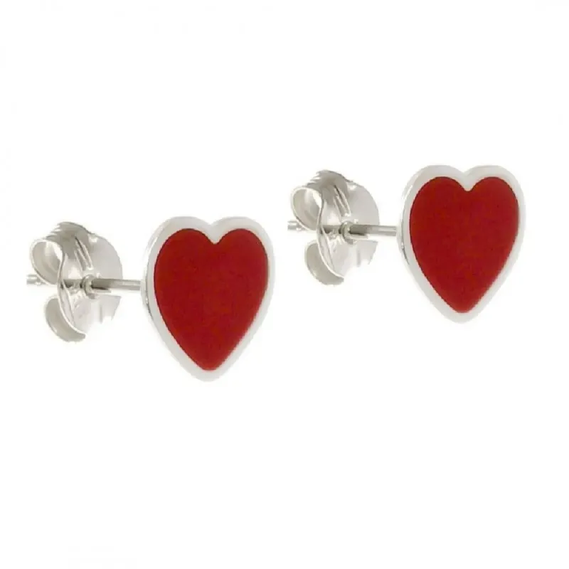 Pendientes plata Ley 925m mujer 9 mm. corazón esmaltado rojo presión