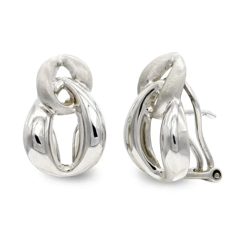 Pendientes oro blanco 18k mujer formas ovaladas mate brillo caladas e