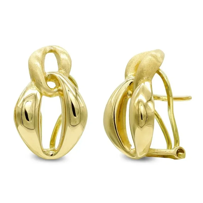 Pendientes oro 18k mujer mate brillo formas ovaladas combinadas omega