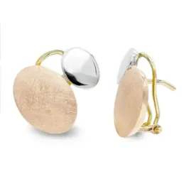 Pendientes oro bicolor 18k mujer formas ovaladas lisas rayadas combin