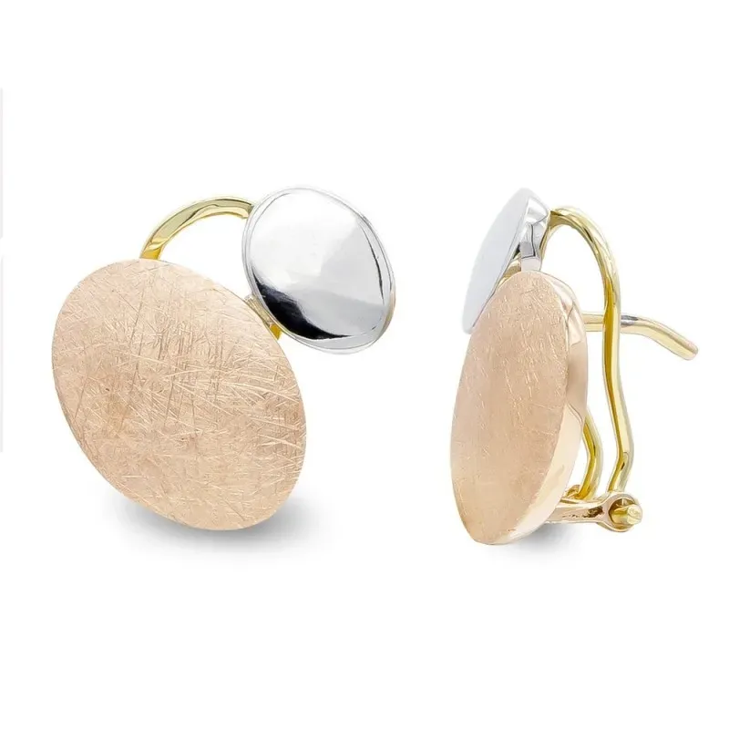 Pendientes oro bicolor 18k mujer formas ovaladas lisas rayadas combin