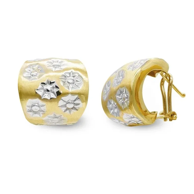 Pendientes oro bicolor 18k mujer detalles estrellas combinadas liso o