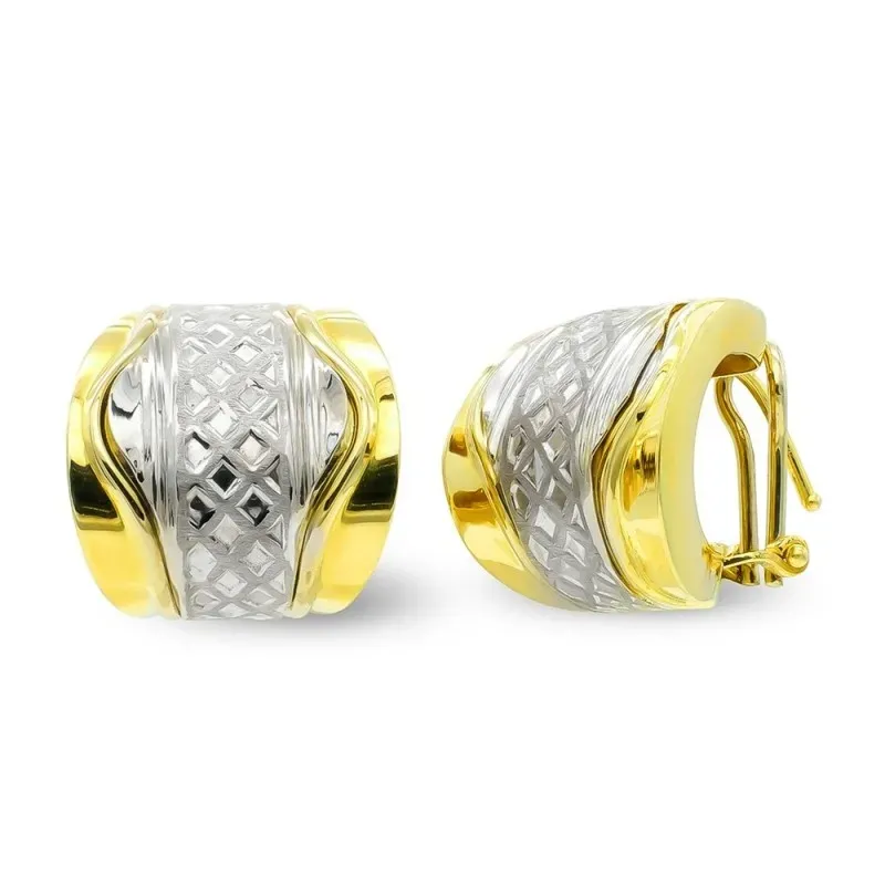 Pendientes oro bicolor 18k mujer barra central detalles combinada lis
